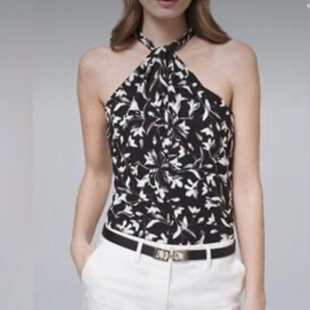 New White House Black Market Black & White Floral Halter Dress